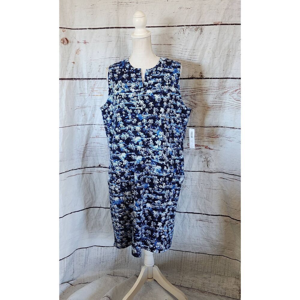 Chico's Tonal Palms Pocket Notch Dress Size 3/XL NWT
